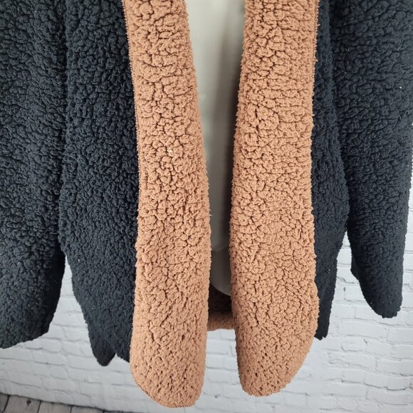 Urban Outfitters Black Soft Sherpa Fleece Oversized Open Hoodie Jacket Size M/L - Picture 9 of 14